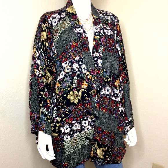 Vintage kimono floral patchwork jacket duster top - Picture 5 of 8